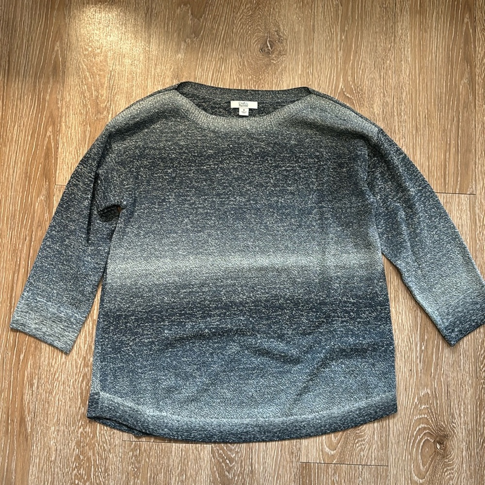 NWOT Croft & Barrow blue ombre space dye striped sweater, 3/4 sleeves, medium